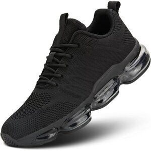 Women's Air Cushion Running Shoes Walking Jogging Sneakers Lace Up Tennis Black